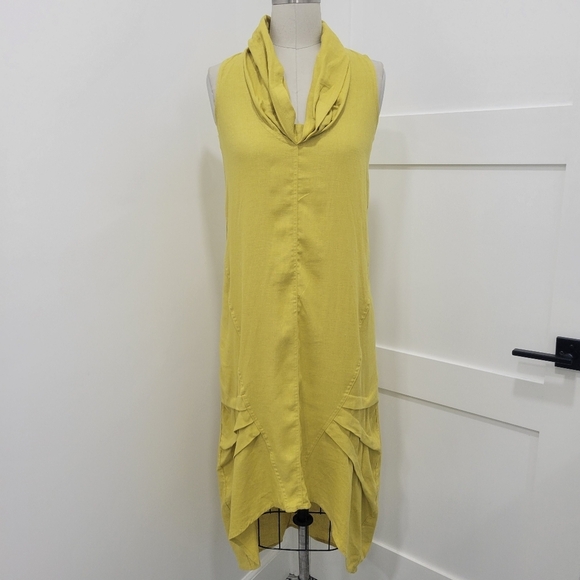For Cynthia Linen Blend Cowl Neck Dress Mustard Yellow Size XS - Picture 2 of 10